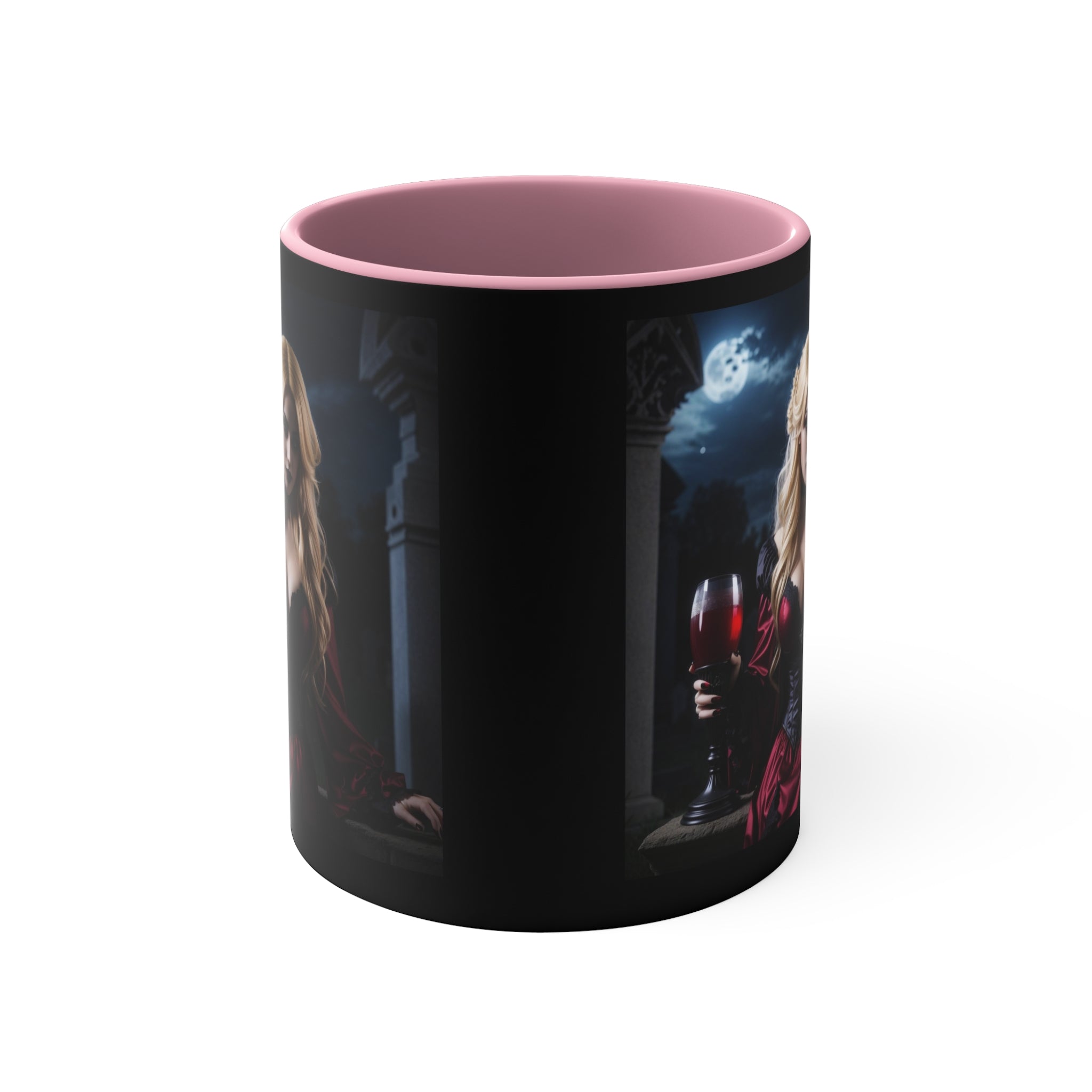gothic blonde vampire drinking blood Accent Coffee Mug, 11oz