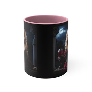 gothic blonde vampire drinking blood Accent Coffee Mug, 11oz