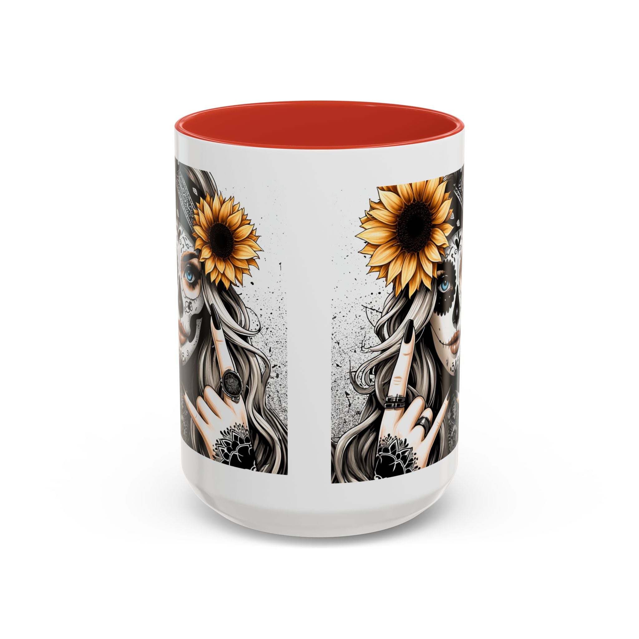 Sunflower Skull Accent Coffee Mug, Gothic Floral Mug, Unique Gift for Coffee Lovers, Boho Decor, Halloween Mug, Artful Drinkware