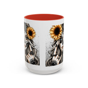 Sunflower Skull Accent Coffee Mug, Gothic Floral Mug, Unique Gift for Coffee Lovers, Boho Decor, Halloween Mug, Artful Drinkware