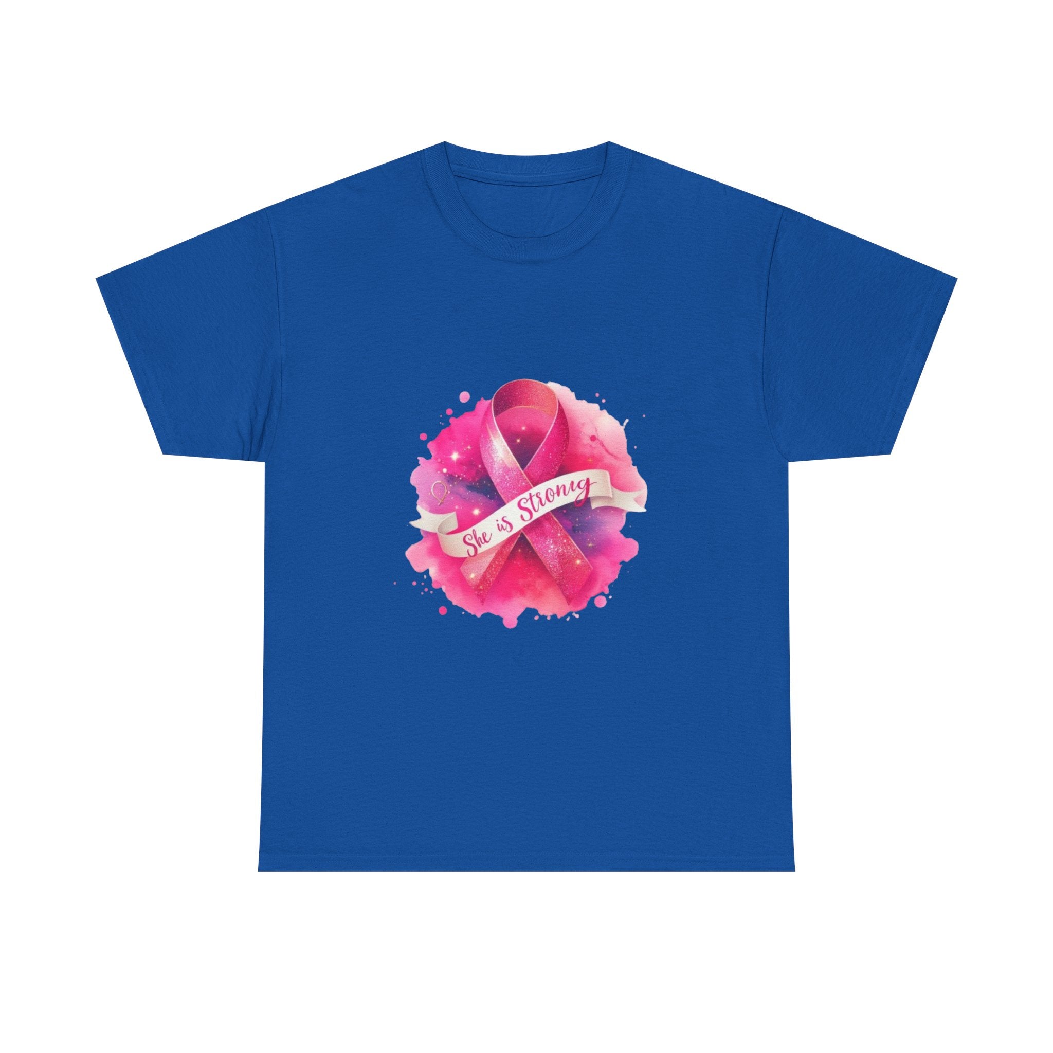 Empowering Cancer Awareness Tee - She is Strong, Support Shirt, Gift for Survivors, Pink Ribbon Apparel, Breast Cancer Awareness