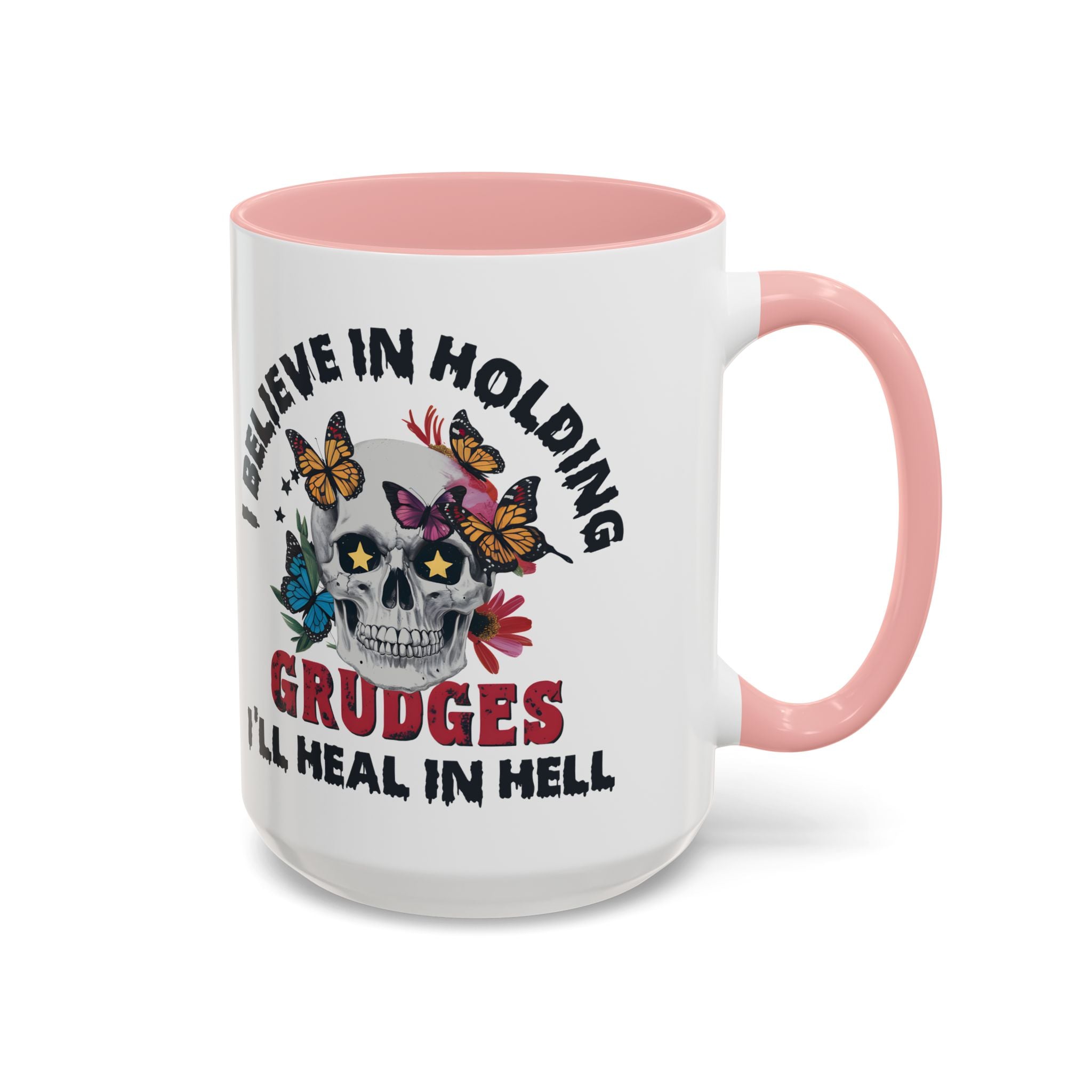Grudge-Holder Coffee Mug - 11 & 15oz Ceramic with Floral Skull Design gothic horror art