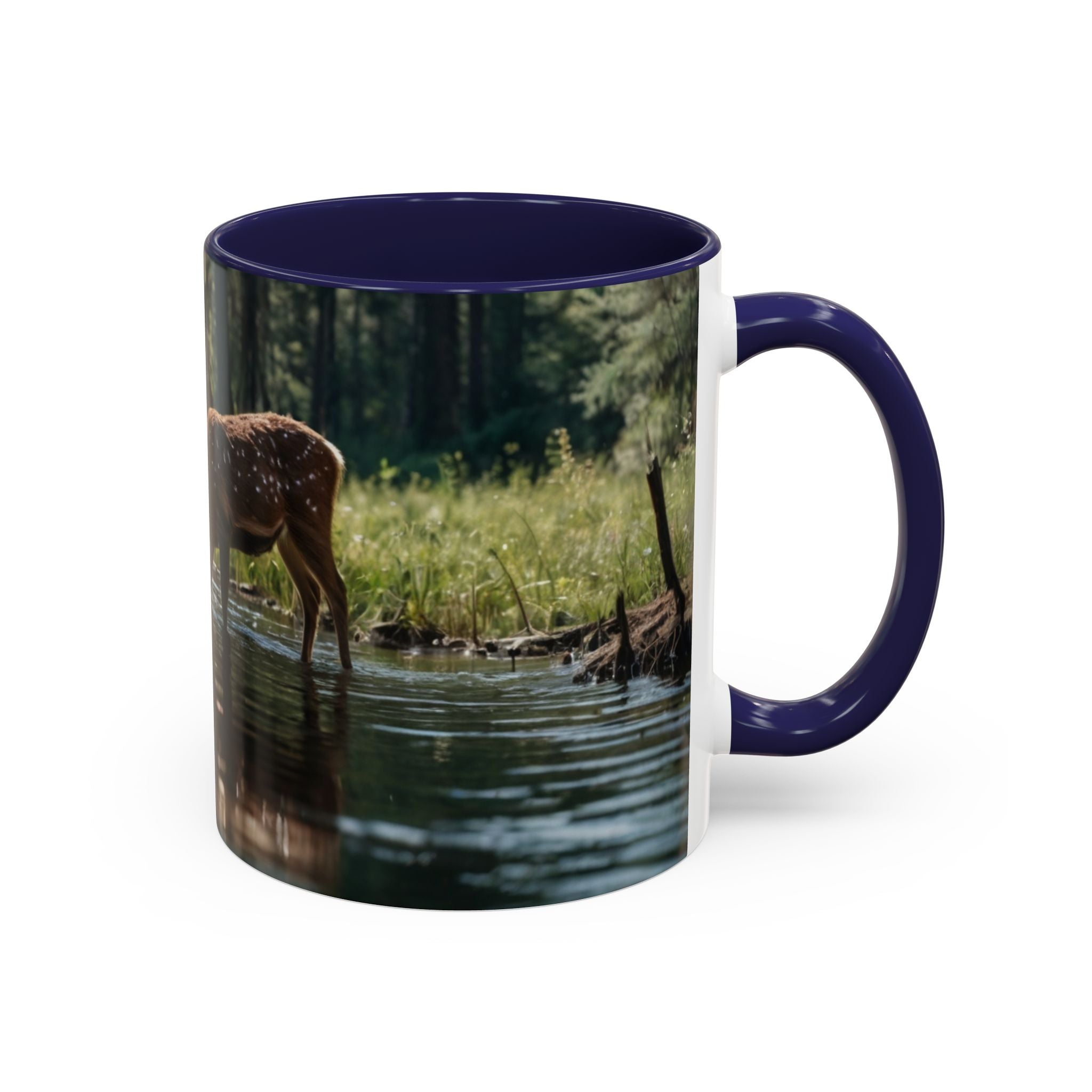 Deer at Stream Accent Coffee Mug — Scenic Wildlife Photo Mug (11/15oz) nature lovers