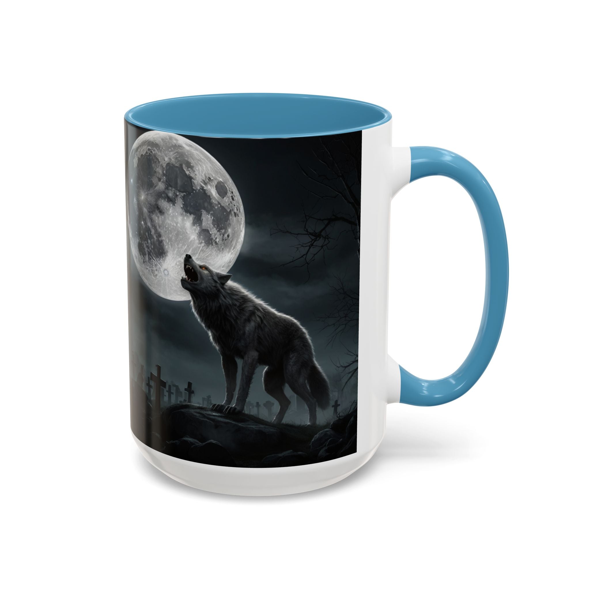 Howling Wolf Moon Coffee Mug – Gothic Graveyard Accent Mug (11/15oz) fantasy