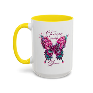Stronger Than The Storm Accent Coffee Mug - Inspirational Butterfly Design
