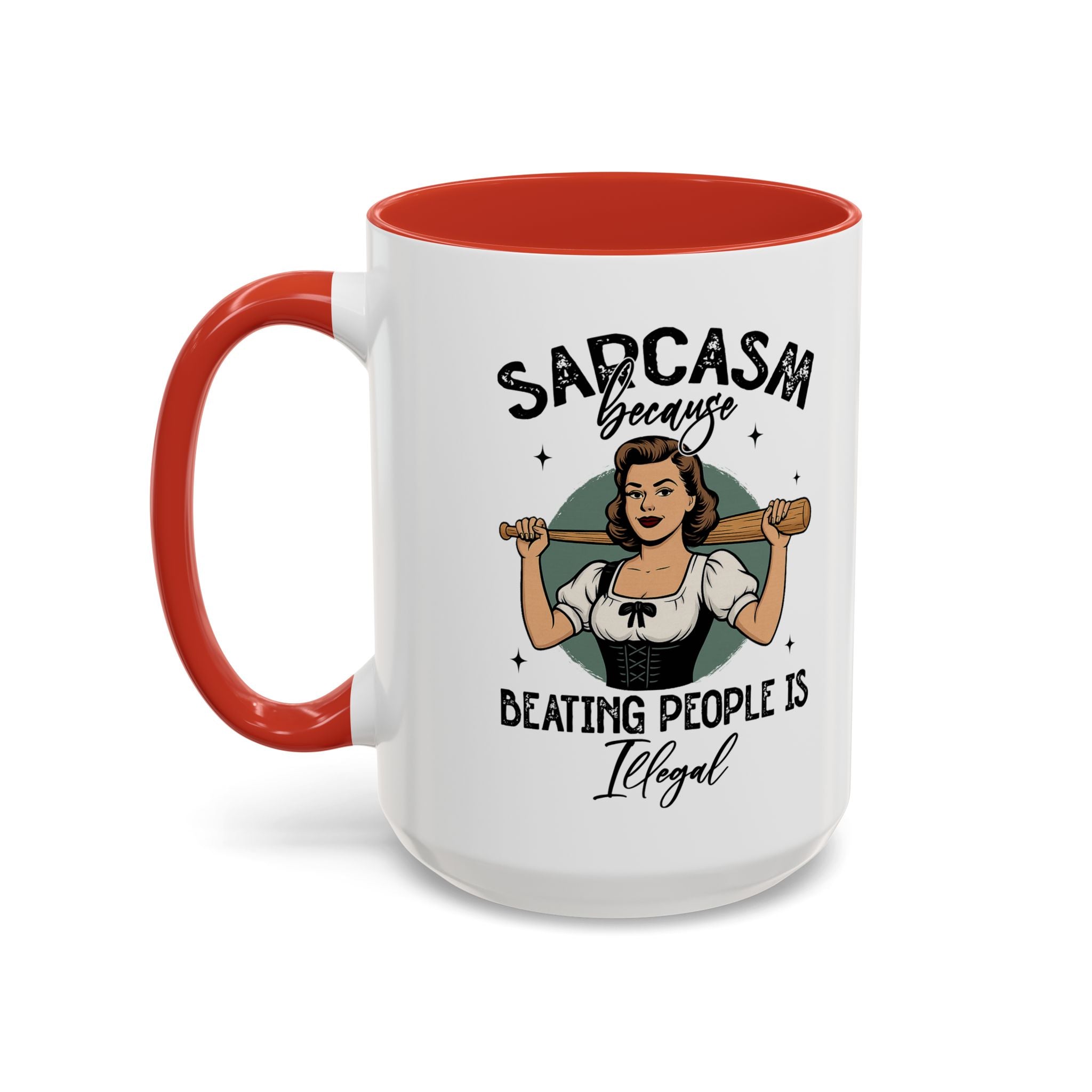 Sarcasm Coffee Mug — “Sarcasm Because Beating People Is Illegal” Accent Mug attitude funny