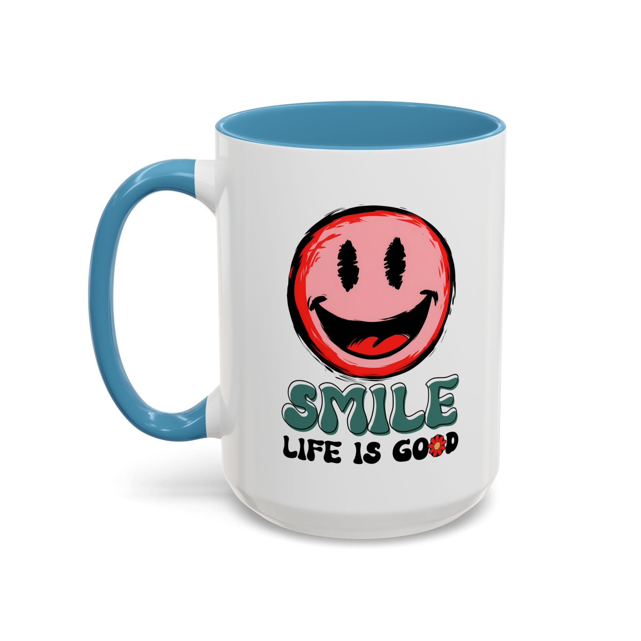 Smiley Face Accent Coffee Mug - "Smile, Life is Good" - 11oz & 15oz