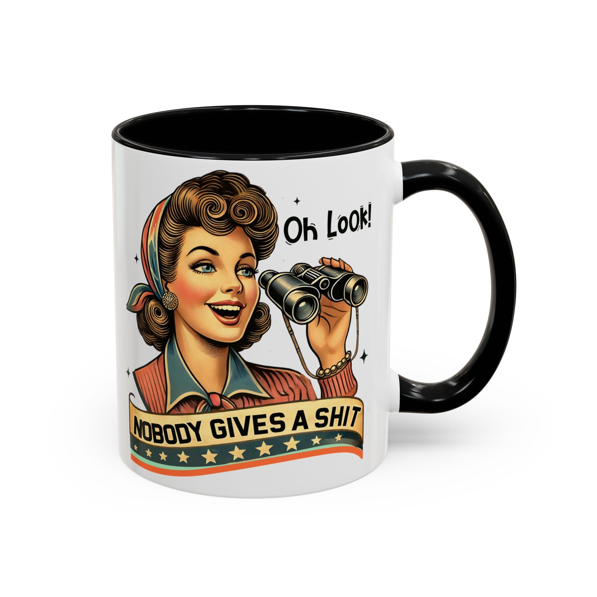 Nobody Gives a Shit Retro Coffee Mug — Funny Vintage Pin-Up Accent Mug (11/15oz)