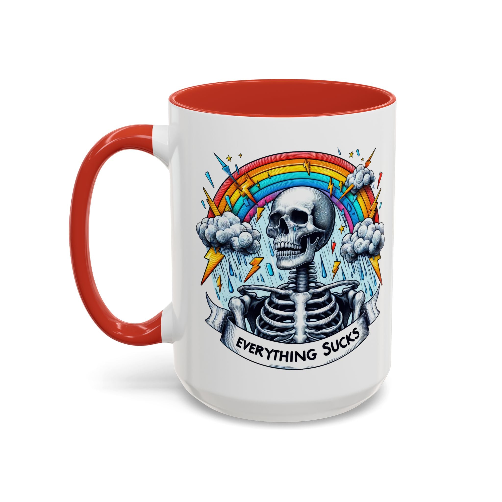 Everything Sucks Skeleton Coffee Mug | 11oz 15oz | Unique Gift for Coffee Lovers, Goth Home Décor, Quirky Humor Mug, Dark Aesthetic