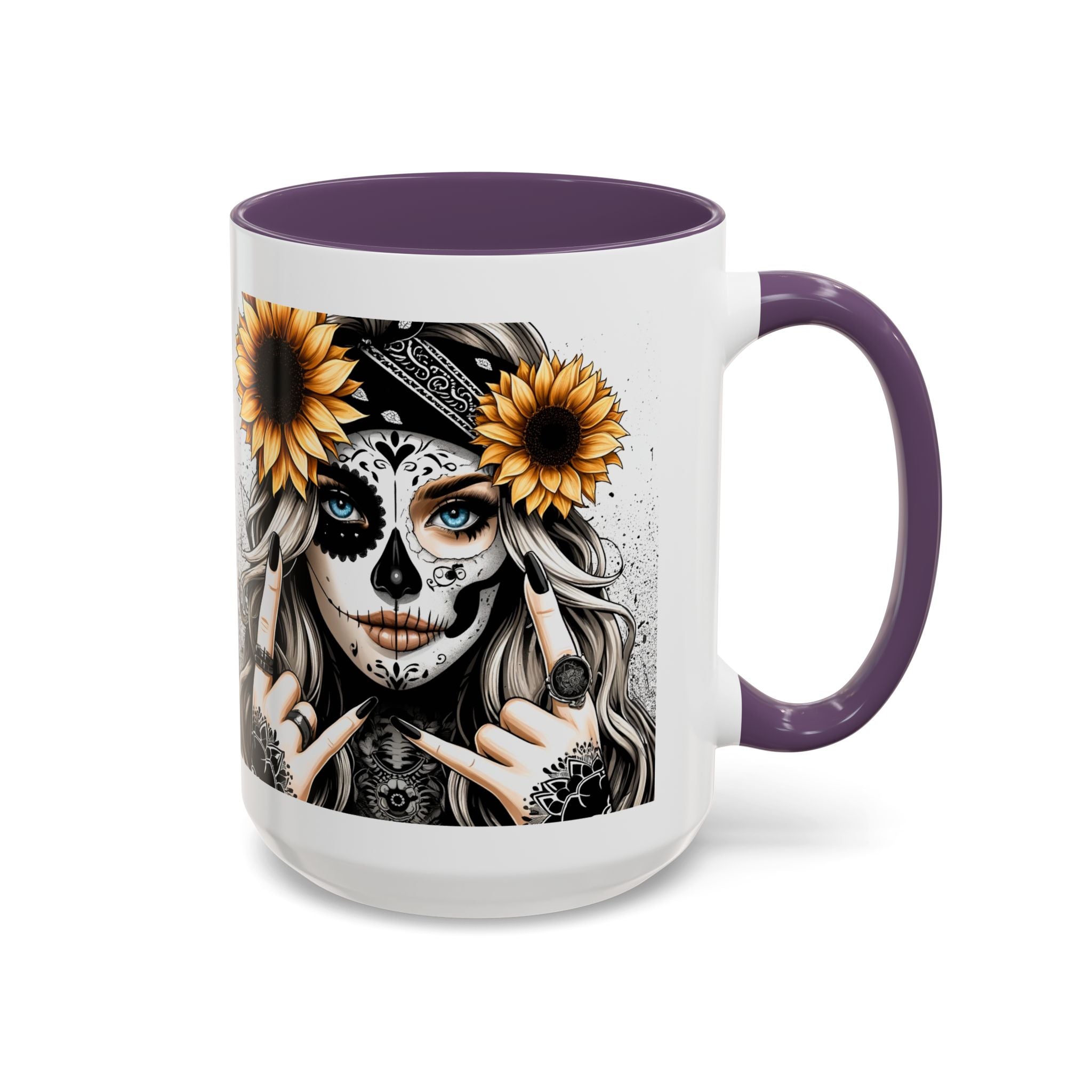 Sunflower Skull Accent Coffee Mug, Gothic Floral Mug, Unique Gift for Coffee Lovers, Boho Decor, Halloween Mug, Artful Drinkware
