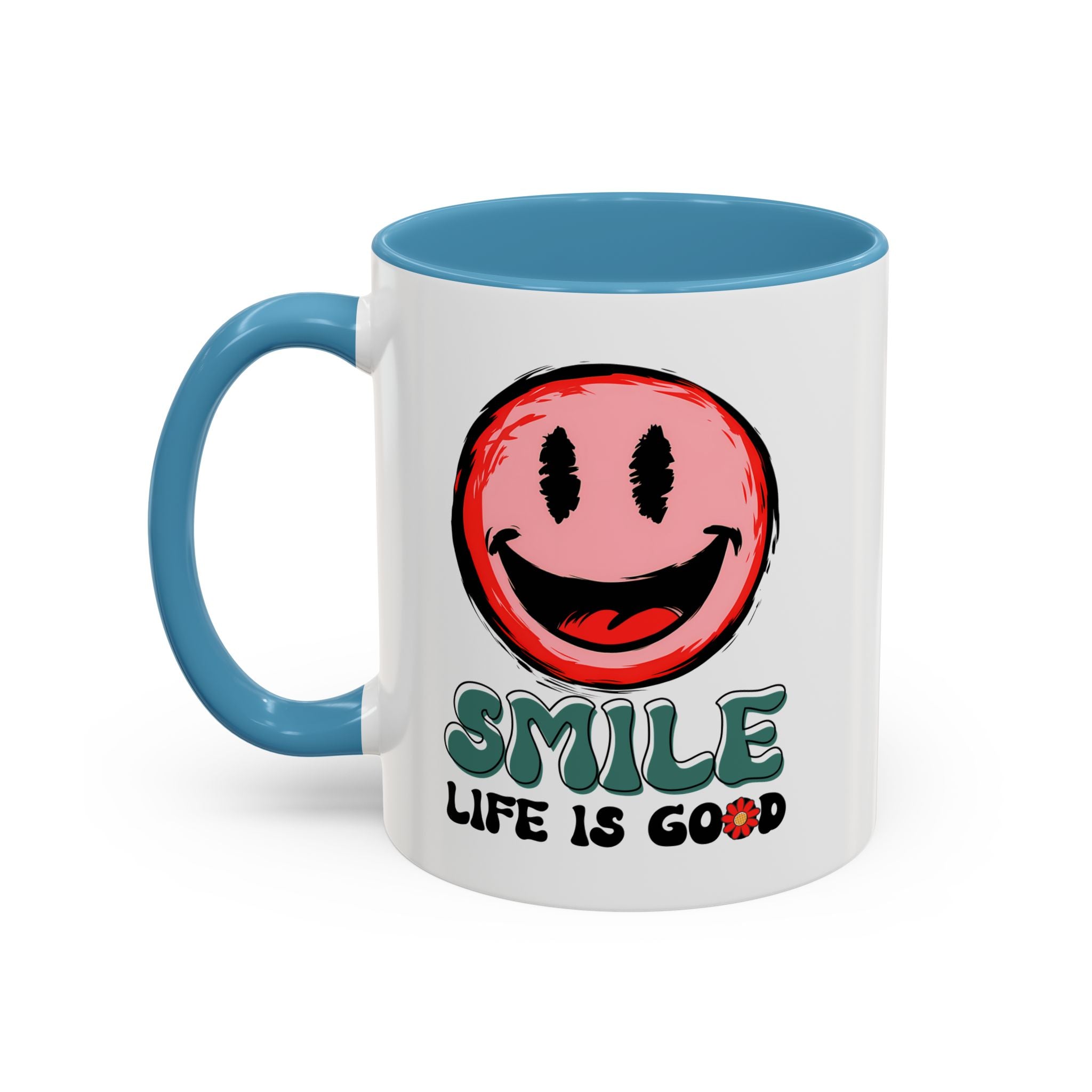 Smiley Face Accent Coffee Mug - "Smile, Life is Good" - 11oz & 15oz