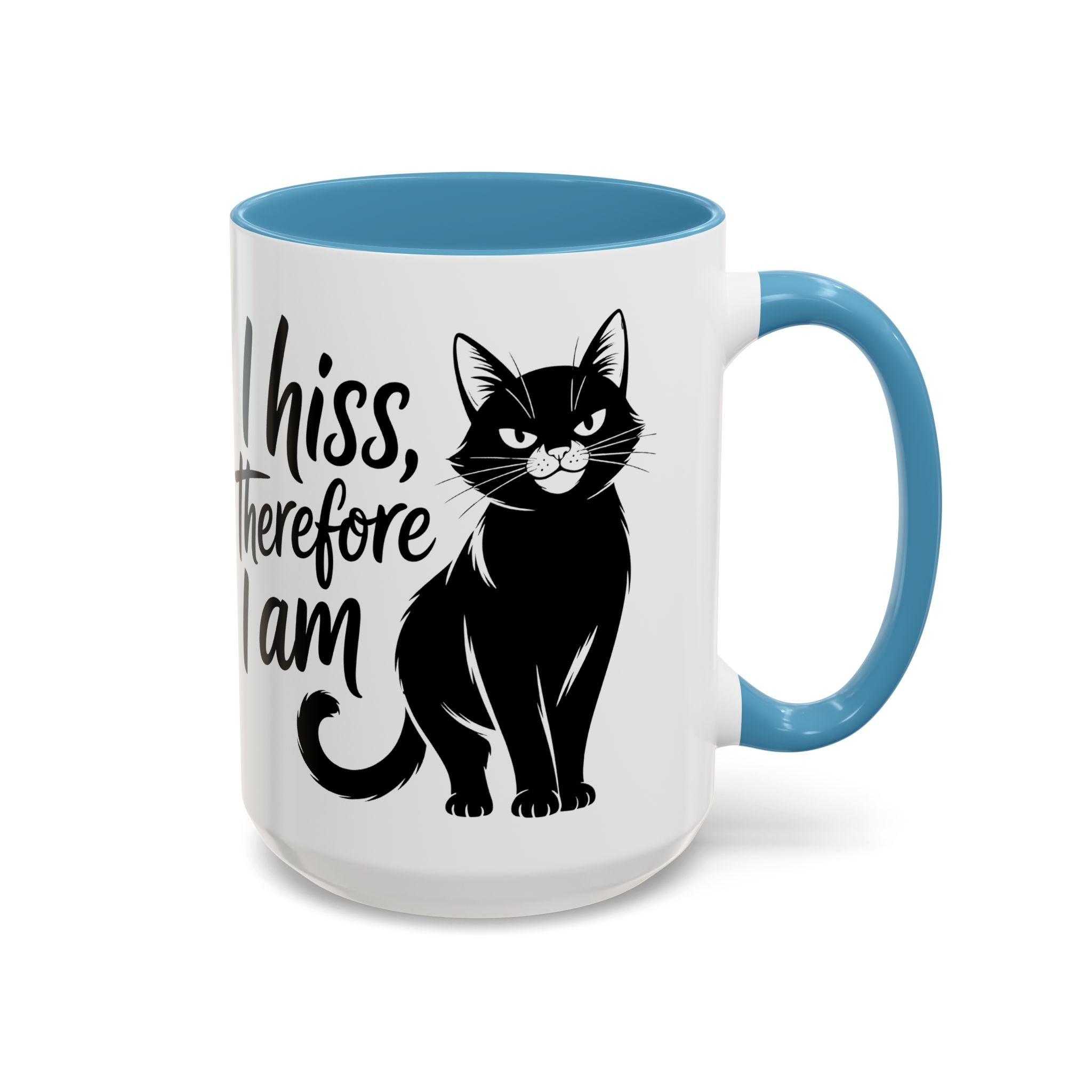 Cat Coffee Mug — "I Hiss Therefore I Am" Black Cat Accent Mug sarcasm attitude