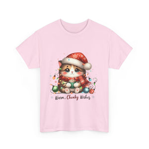 Cute Christmas Cat Tee - Unisex Heavy Cotton Tee, Holiday Gift, Cozy Wear, Festive Apparel, Gift for Cat Lovers