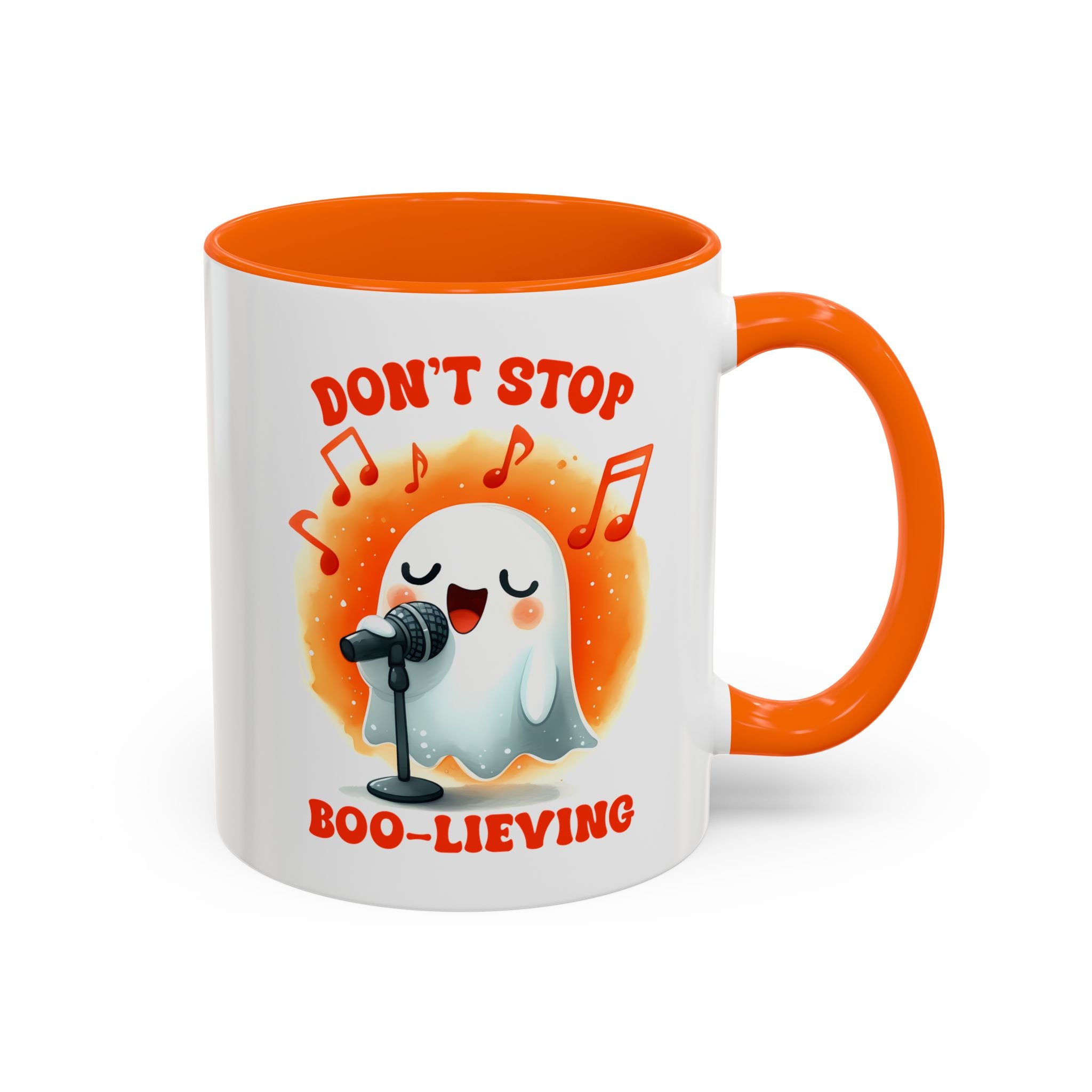 Ghost Coffee Mug, Perfect for Halloween, Fun Gift for Kids & Adults, Don't Stop Boo-lieving Mug, Caffeinated Spirits