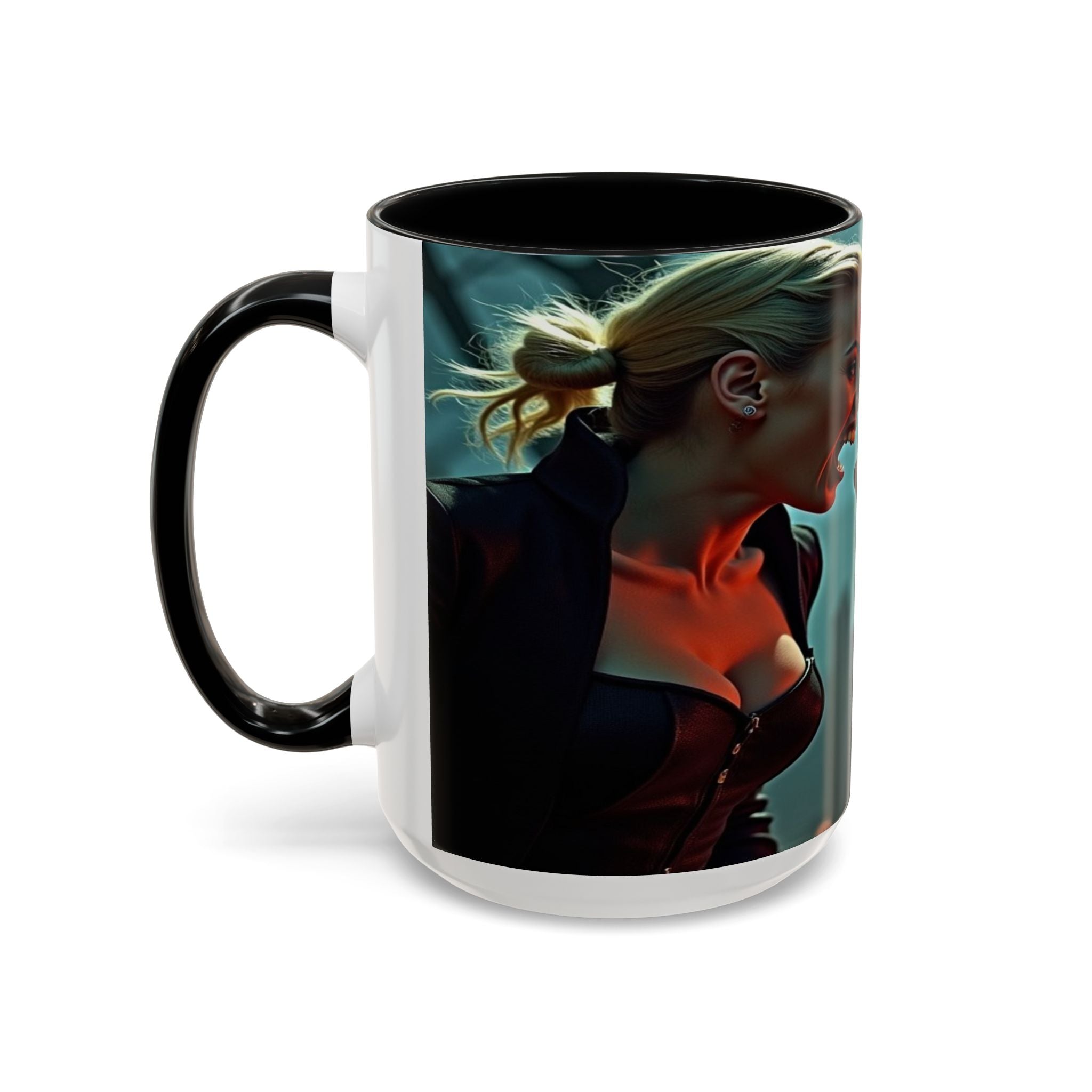 woman vampire and Fierce Werewolf Coffee Mug - 11 & 15oz Accent Mug for horror art lovers