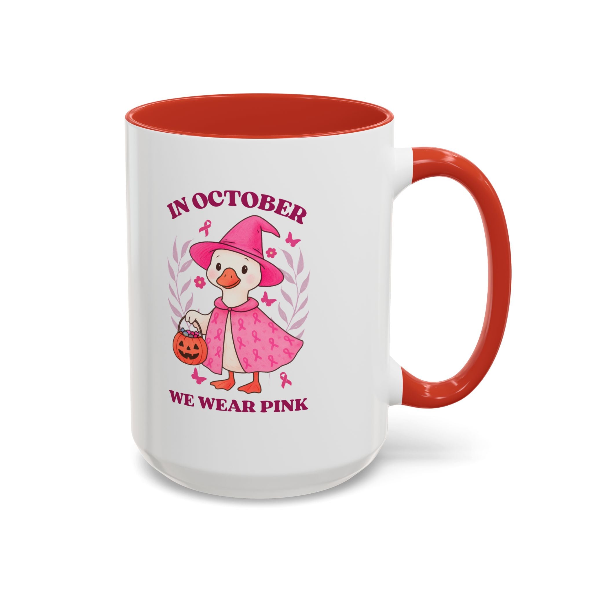 Halloween Breast Cancer Awareness Coffee Mug | October 2023 Gift, Pink Ribbon Mug, Spooky Coffee Cup, Cute Duck Mug, Fall Decor