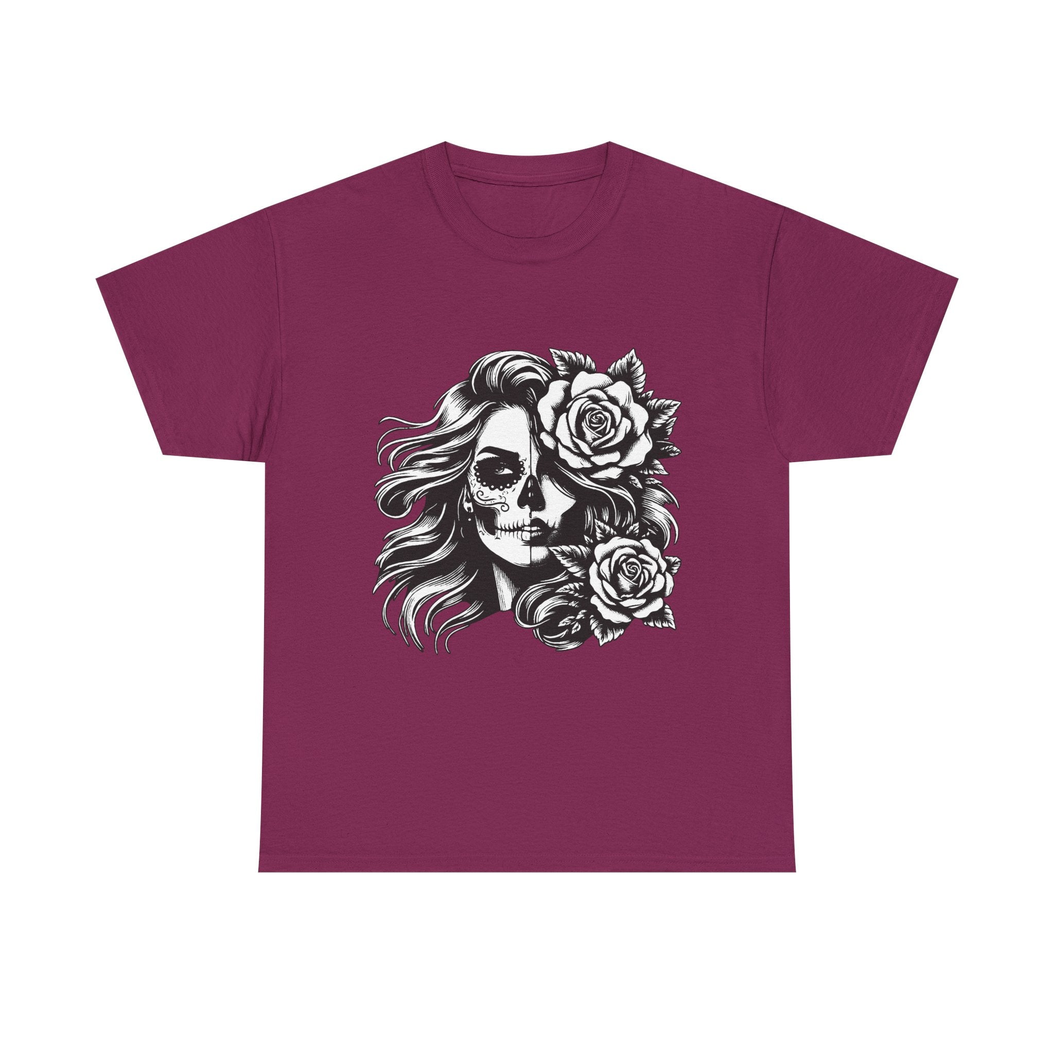 Skull & Rose Unisex Heavy Cotton Tee - Edgy Floral Graphic T-Shirt