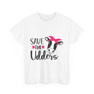 cancer awareness Save the Udders Unisex Heavy Cotton Tee, Fun Cow Tee,  Animal Lover Gift, Casual Tee, Eco-Friendly Apparel