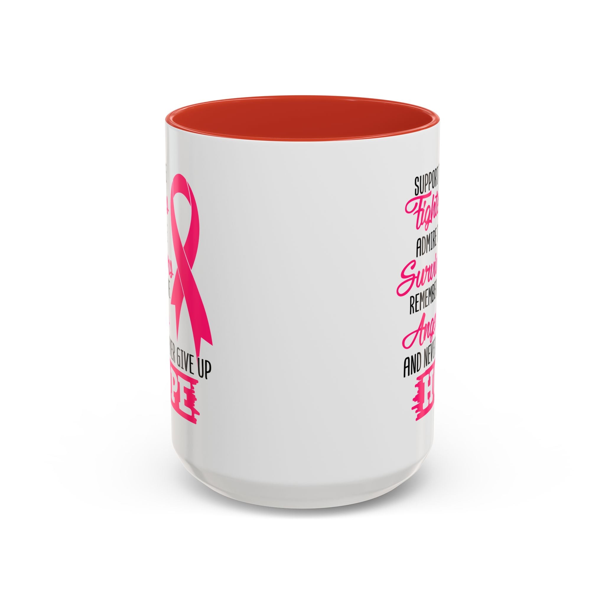 Inspirational Pink Ribbon Coffee Mug: Support Fighters, Admire Survivors, Celebrate Hope, Gift for Cancer Awareness, Motivational Mug