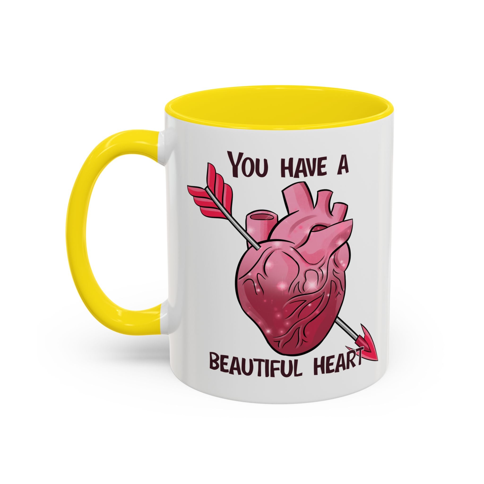 You Have a Beautiful Heart Accent Coffee Mug — Pink Anatomical Heart  Valentine Gift