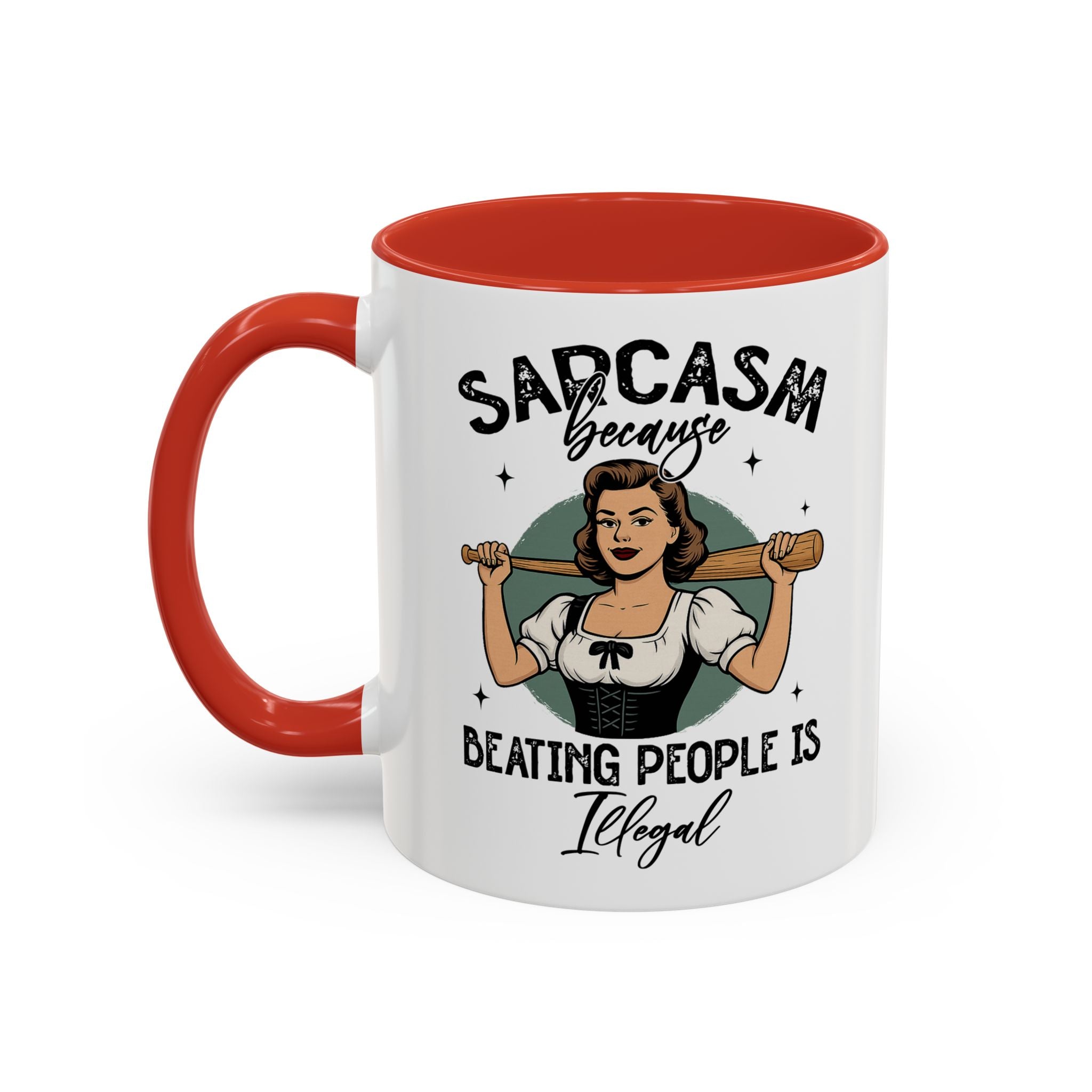 Sarcasm Coffee Mug — “Sarcasm Because Beating People Is Illegal” Accent Mug attitude funny