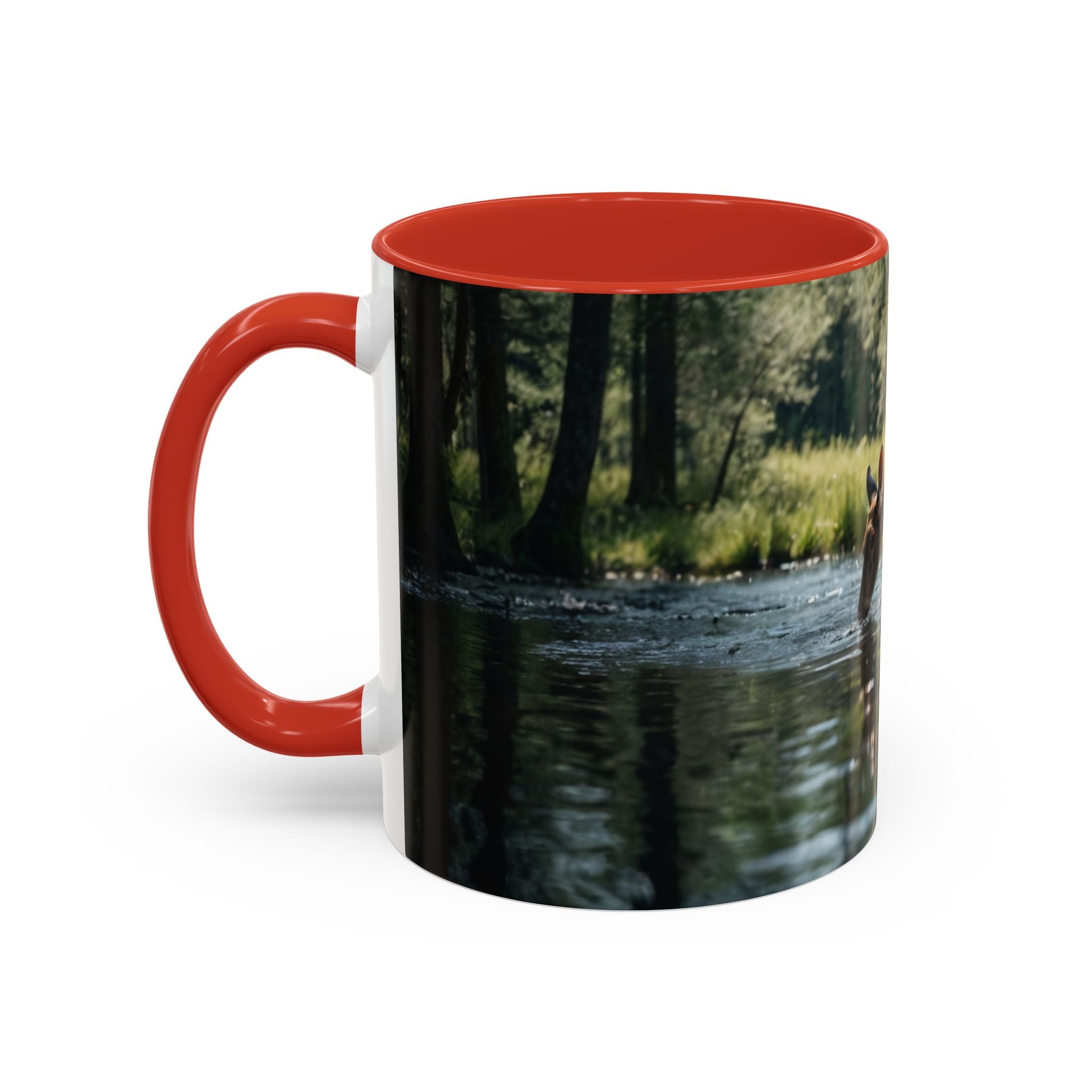 Deer at Stream Accent Coffee Mug — Scenic Wildlife Photo Mug (11/15oz) nature lovers