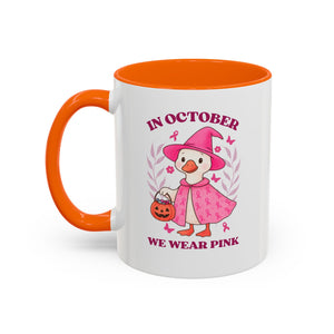 Halloween Breast Cancer Awareness Coffee Mug | October 2023 Gift, Pink Ribbon Mug, Spooky Coffee Cup, Cute Duck Mug, Fall Decor