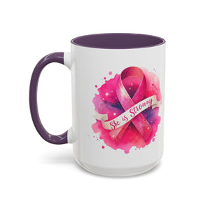 Empowering Pink Ribbon Coffee Mug | She is Strong | Gift for Cancer Awareness, Inspirational Drinkware, Office Mug, Motivational [...]