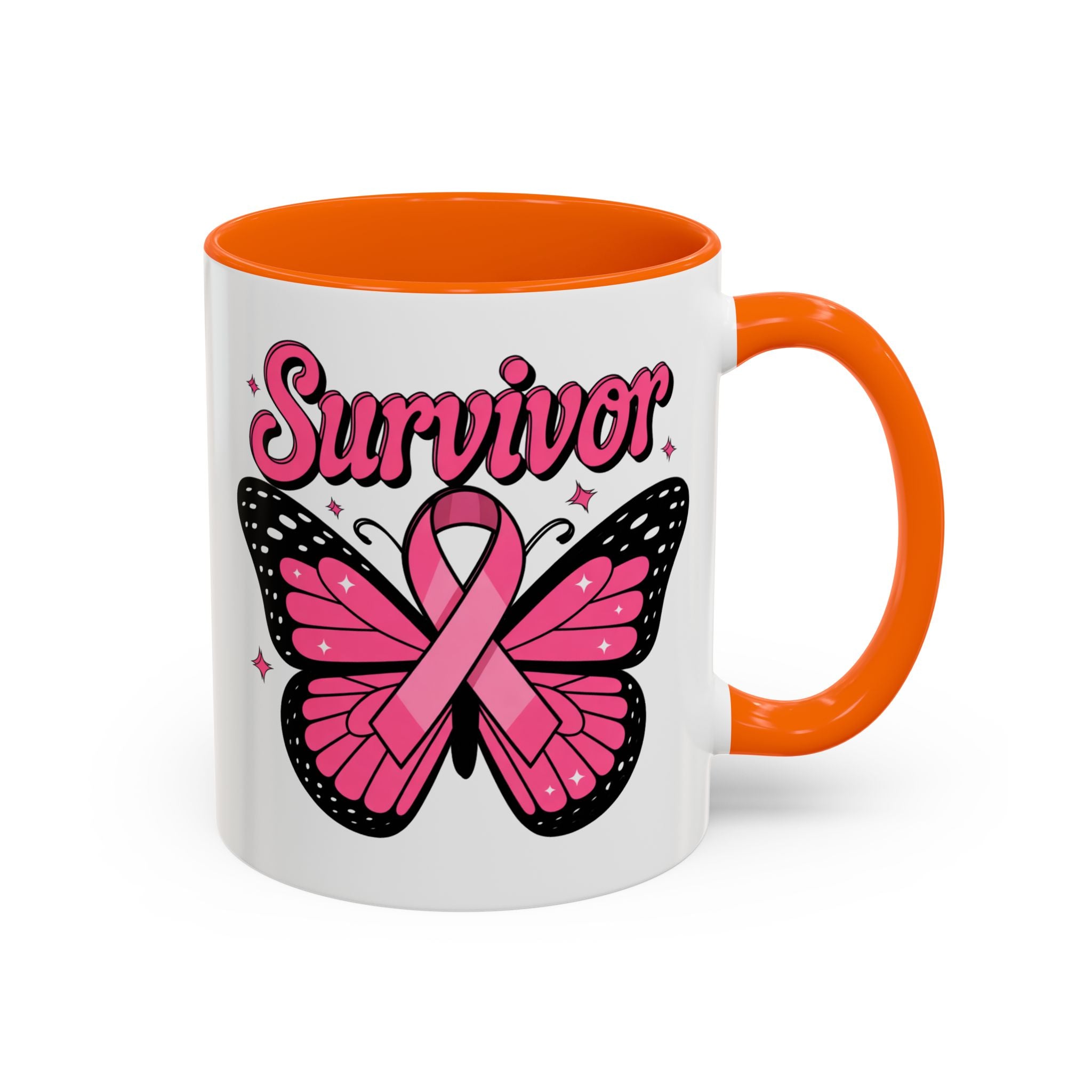 Survivor Butterfly Coffee Mug, Inspirational Gift, Pink Ribbon Mug, Breast Cancer Awareness, Empowerment Cup, Motivational Drinkware