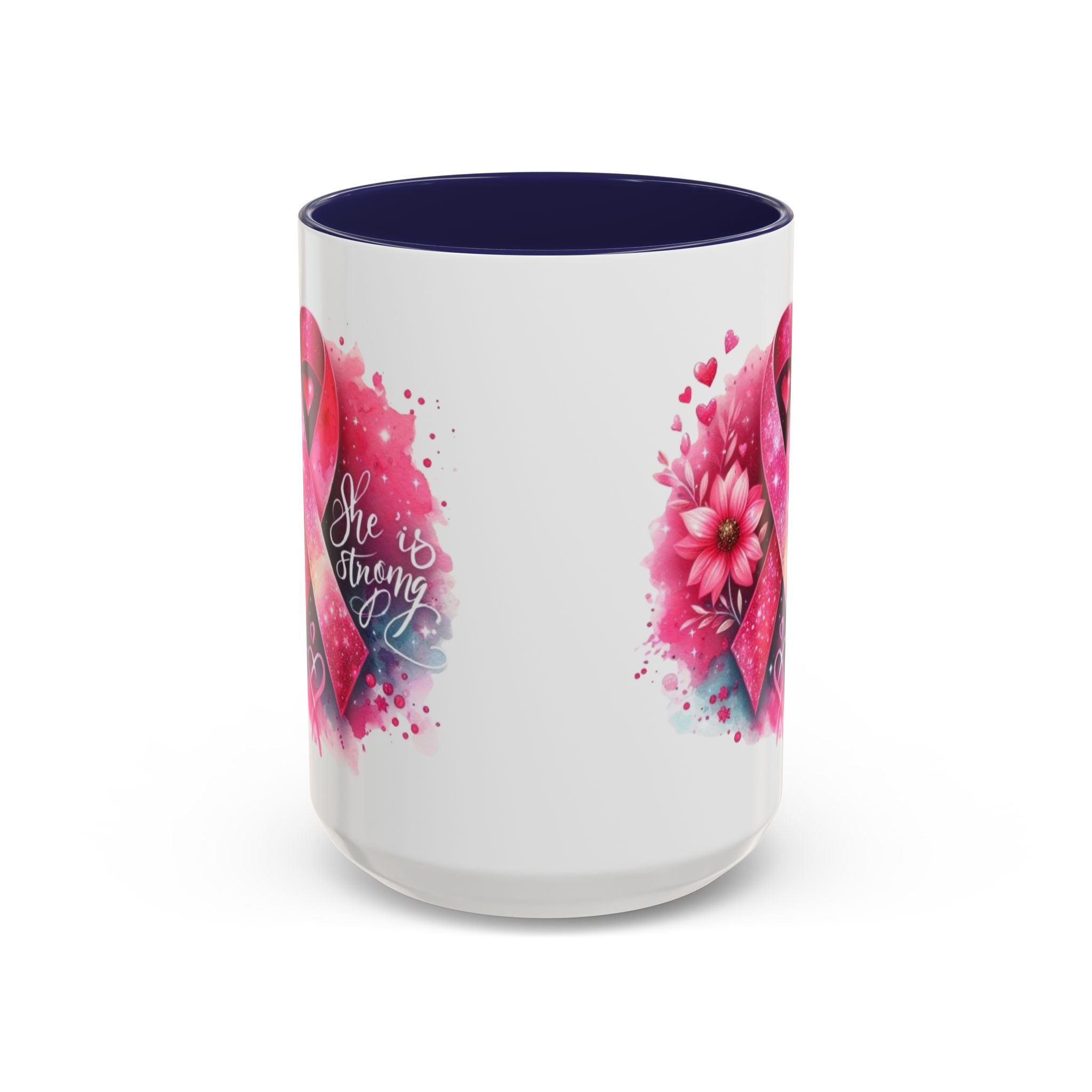 Breast Cancer Awareness Coffee Mug - Inspirational Gift, Motivational Drinkware, Supportive Cup, Pink Ribbon Design, She Is Strong