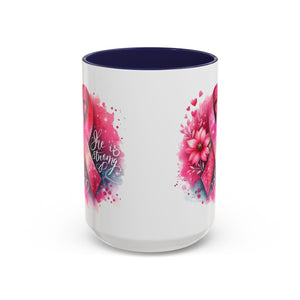 Breast Cancer Awareness Coffee Mug - Inspirational Gift, Motivational Drinkware, Supportive Cup, Pink Ribbon Design, She Is Strong