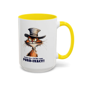 Funny Cat Coffee Mug - Purr-ivacy & Puppy Humor, Gifts for Cat Lovers, Home Office Accessories, Birthday, Pet Owner Mug