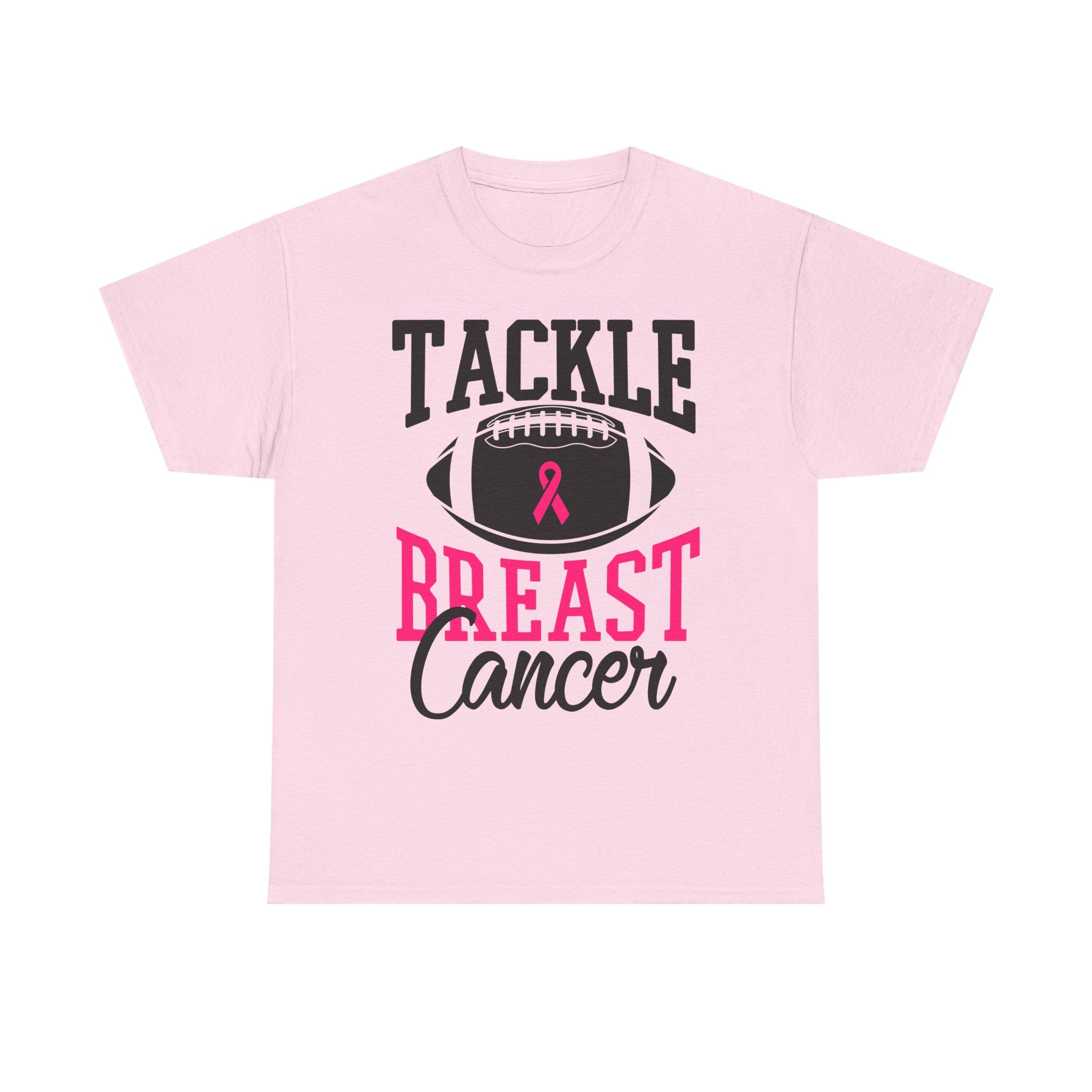 Unisex Heavy Cotton Tee - Tackle Breast Cancer Awareness Shirt, Football Support Tee, Gift for Cancer Fighters, Sports Fundraiser Shirt