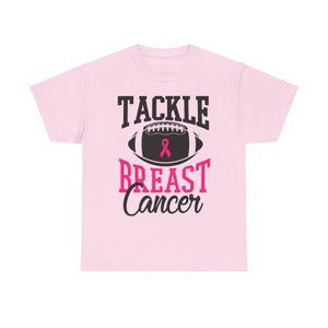 Unisex Heavy Cotton Tee - Tackle Breast Cancer Awareness Shirt, Football Support Tee, Gift for Cancer Fighters, Sports Fundraiser Shirt
