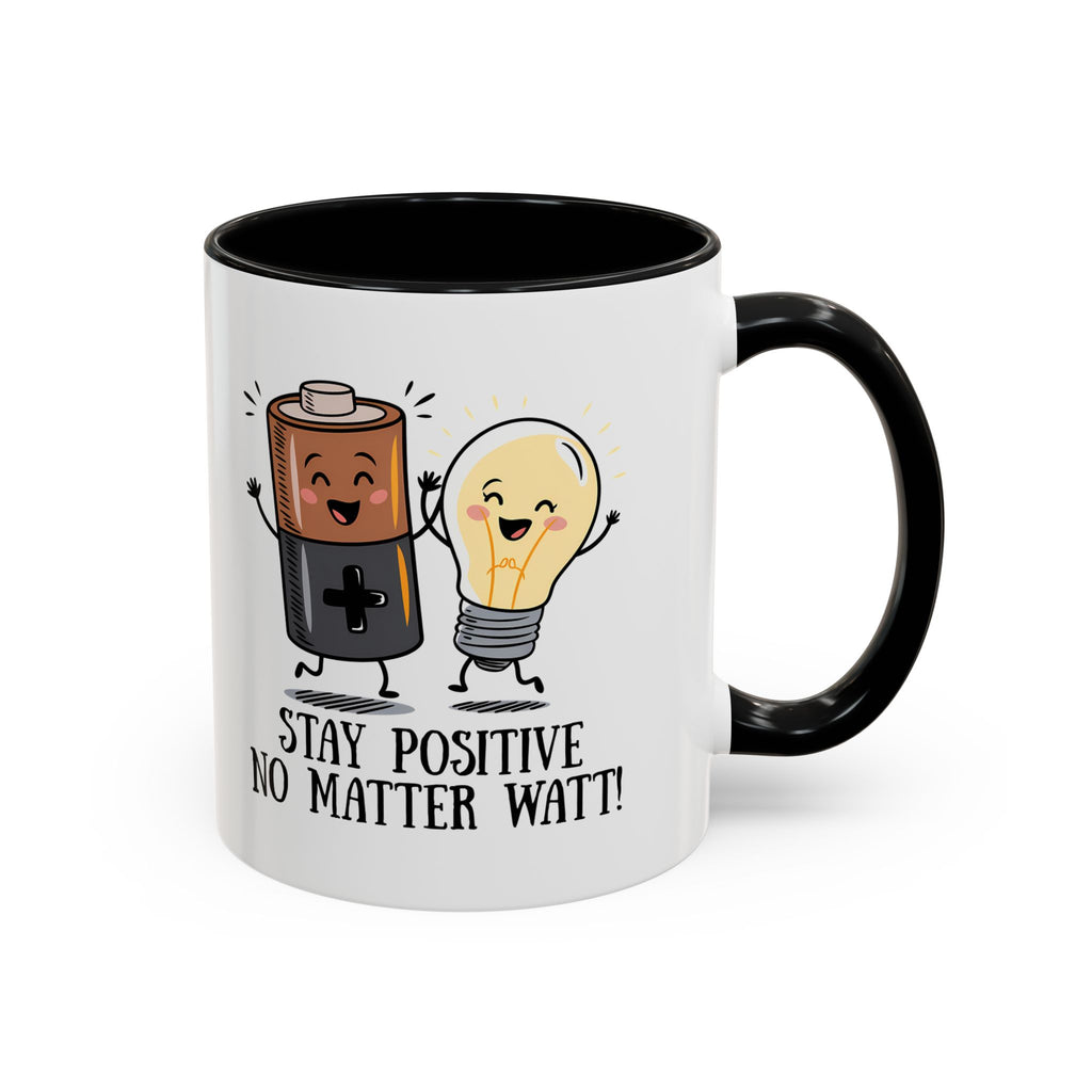 Stay Positive Accent Coffee Mug - 11oz & 15oz - Cute Light Bulb & Battery Design