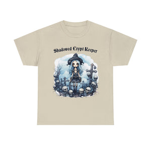 Halloween t shirt gothic shadowed crypt keeper girl gift for her fall fun stocking stuffer too Unisex Heavy Cotton Tee
