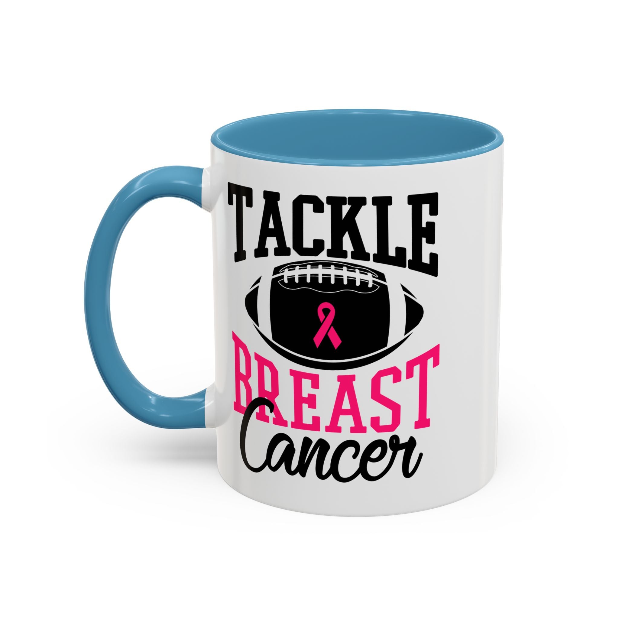 Tackle Breast Cancer Coffee Mug, Supportive Gift for Football Fans, Awareness Mug, Cheer Team Spirit, Fundraiser Drinkware