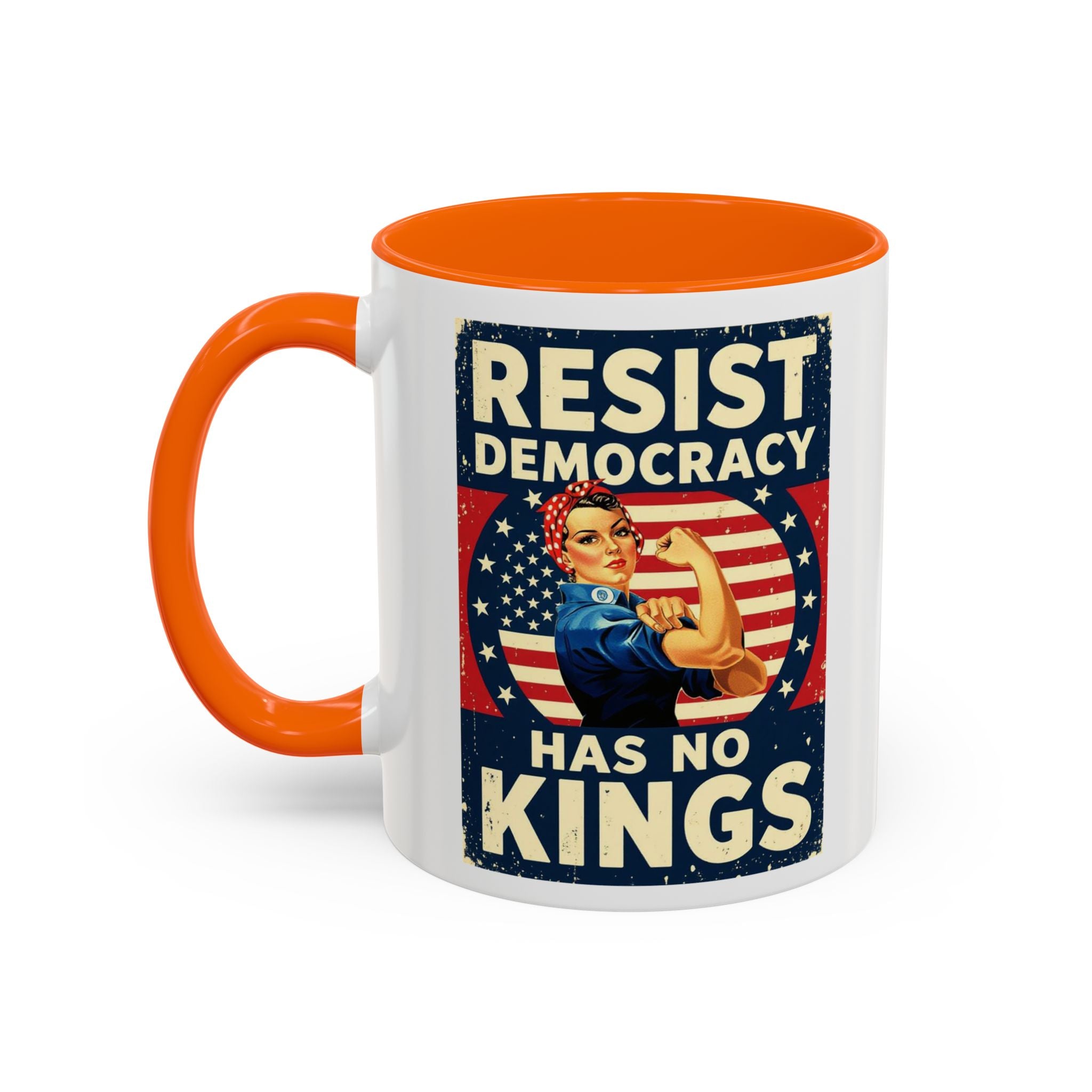 Resist Democracy has no kings  Accent Coffee Mug - Empowering Political Statement
