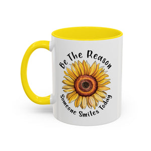 Sunflower Smile Accent Coffee Mug - Cheerful Gift for Friends, Inspirational Mug, 11oz/15oz, Daily Motivation, Brighten Someone's Day