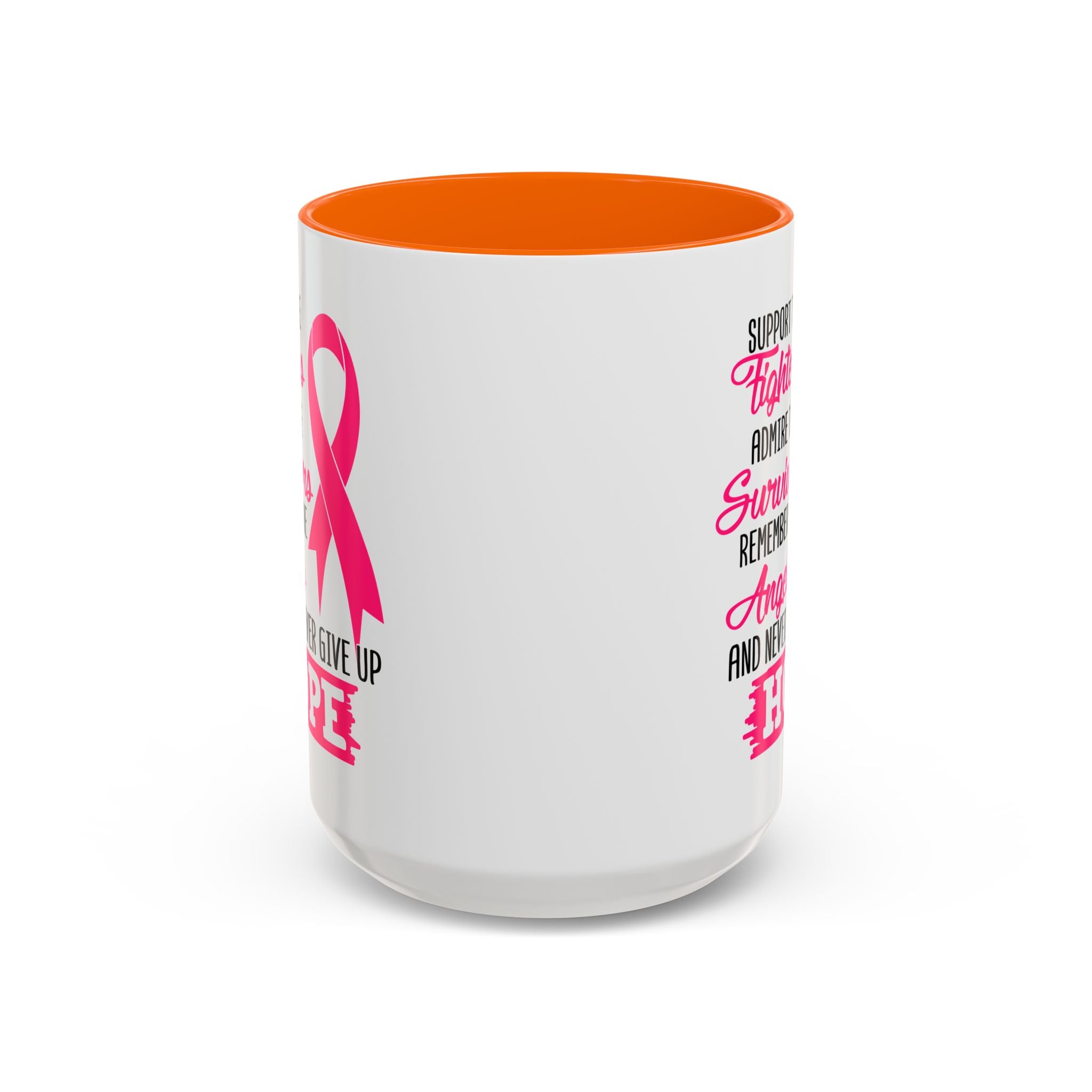 Inspirational Pink Ribbon Coffee Mug: Support Fighters, Admire Survivors, Celebrate Hope, Gift for Cancer Awareness, Motivational Mug