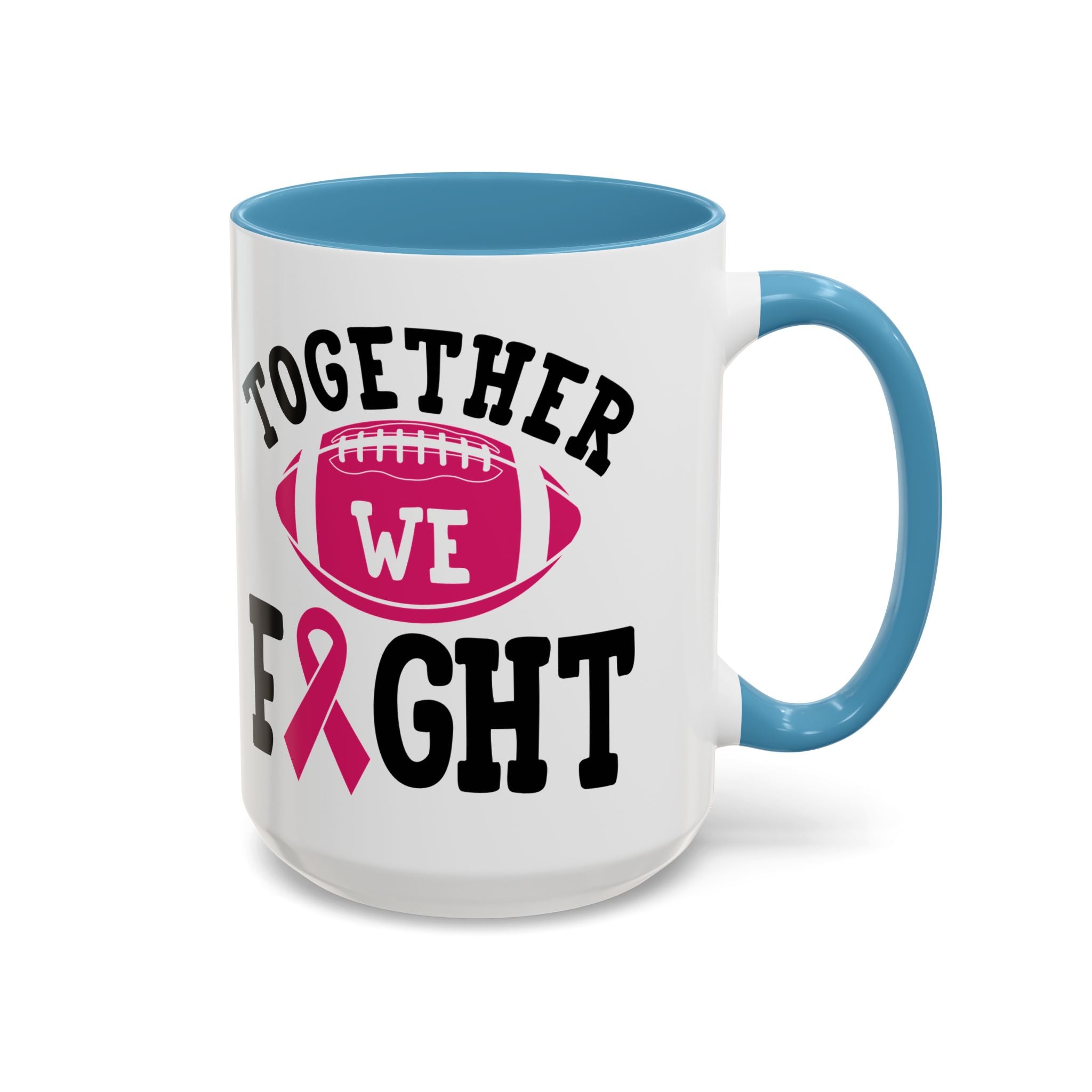 Together We Fight Pink Ribbon Coffee Mug, Support Breast Cancer Awareness, Gift for Survivors, Football Lovers, Empowerment