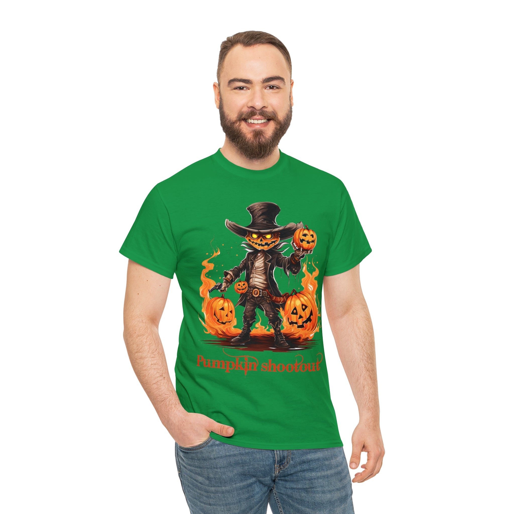 Halloween t shirt pumpkin western style shootout funny fall fun scary stocking stuffer for whole family  cotton tee