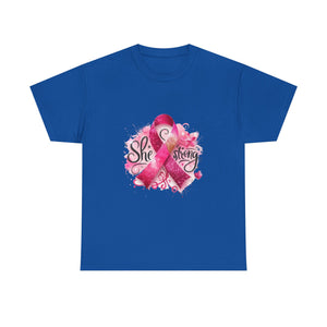 Breast Cancer Awareness Tee - She's Strong, Gift for Survivors, Supportive T-Shirt, Awareness Month, Inspirational Apparel