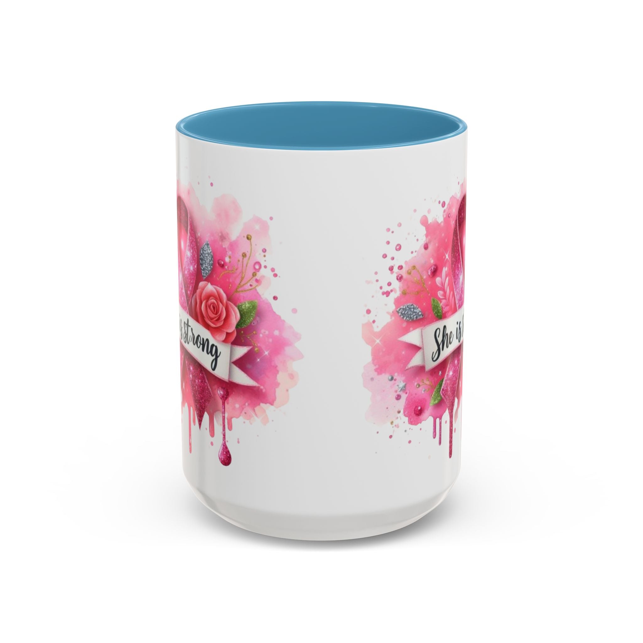 Empowering Pink Ribbon Coffee Mug - She Is Strong, Inspirational Gift for Breast Cancer Awareness, Motivational Drinkware, Supportive [...]