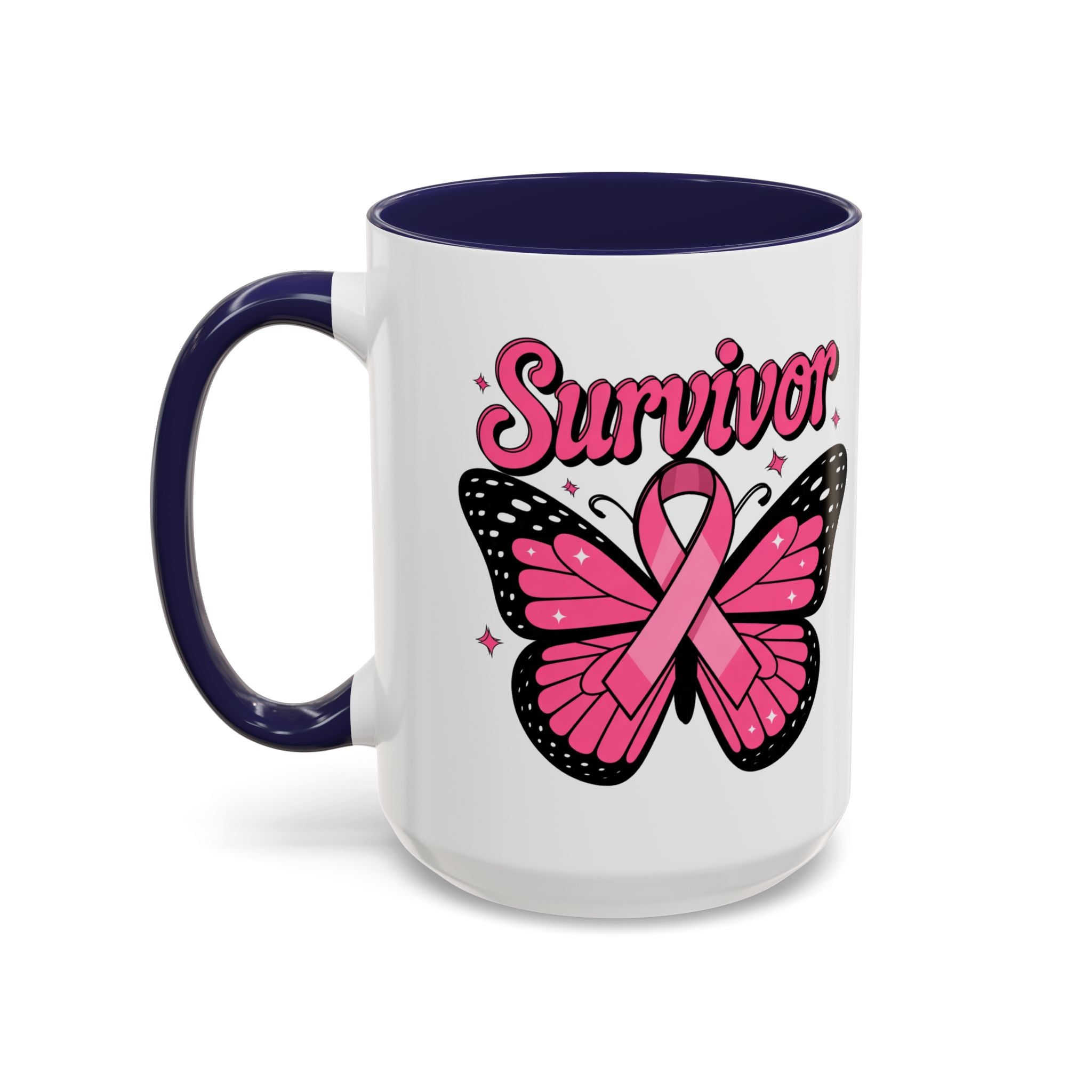Survivor Butterfly Coffee Mug, Inspirational Gift, Pink Ribbon Mug, Breast Cancer Awareness, Empowerment Cup, Motivational Drinkware