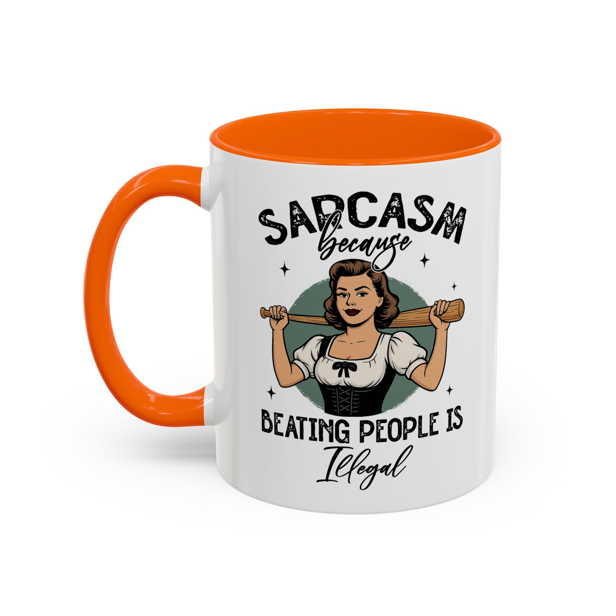 Sarcasm Coffee Mug — “Sarcasm Because Beating People Is Illegal” Accent Mug attitude funny