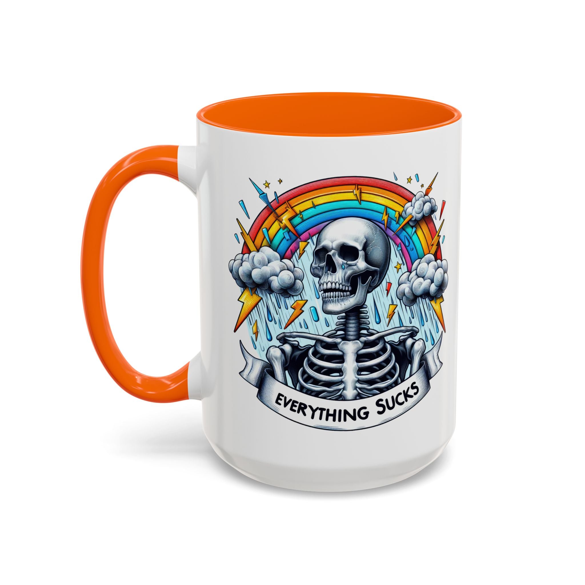 Everything Sucks Skeleton Coffee Mug | 11oz 15oz | Unique Gift for Coffee Lovers, Goth Home Décor, Quirky Humor Mug, Dark Aesthetic