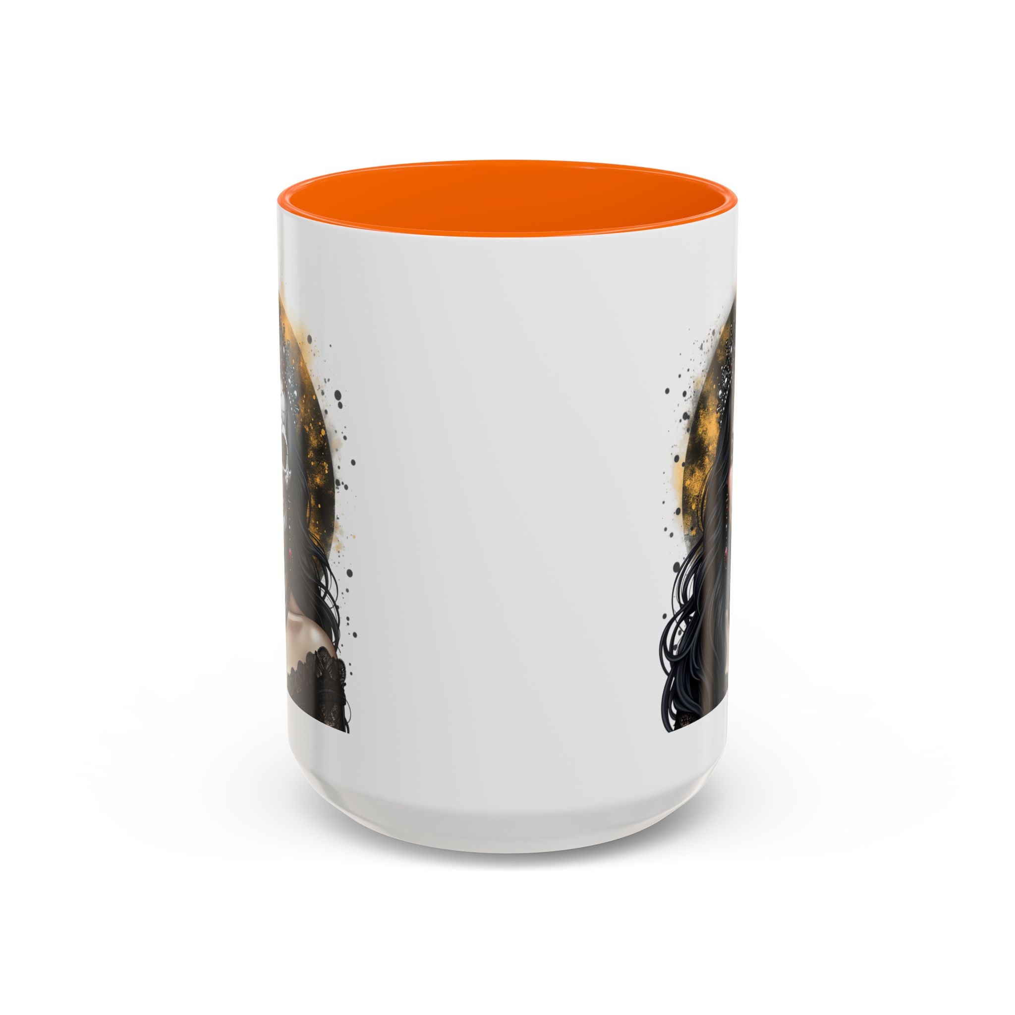 Gothic Art Accent Mug - Artistic Skull & Lady Design, Unique Coffee Cup for Halloween, Gift for Her, Decorative Kitchenware, Dark Aesthetic