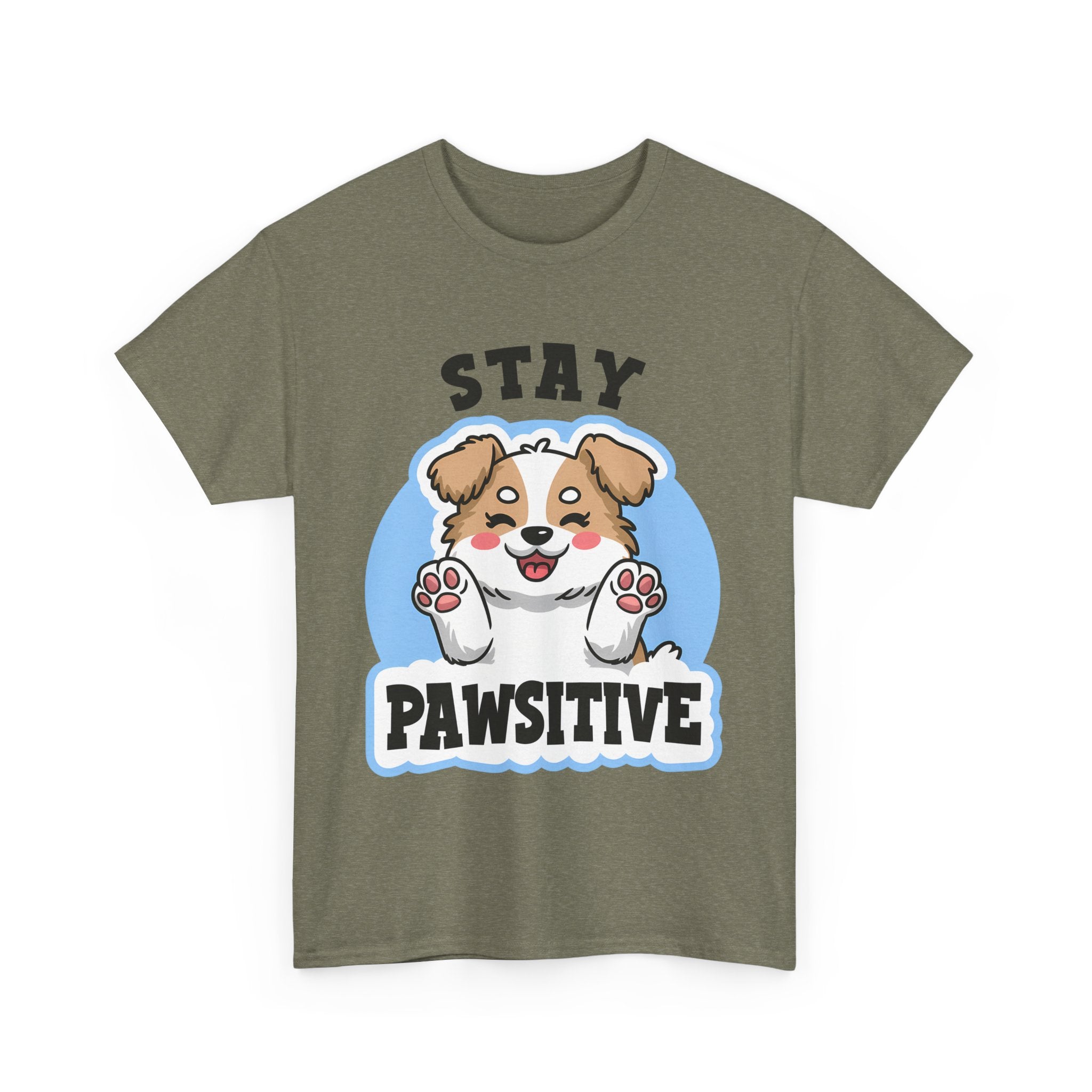 Stay Pawsitive Dog Lover Tee - Unisex Heavy Cotton T-Shirt funny humor