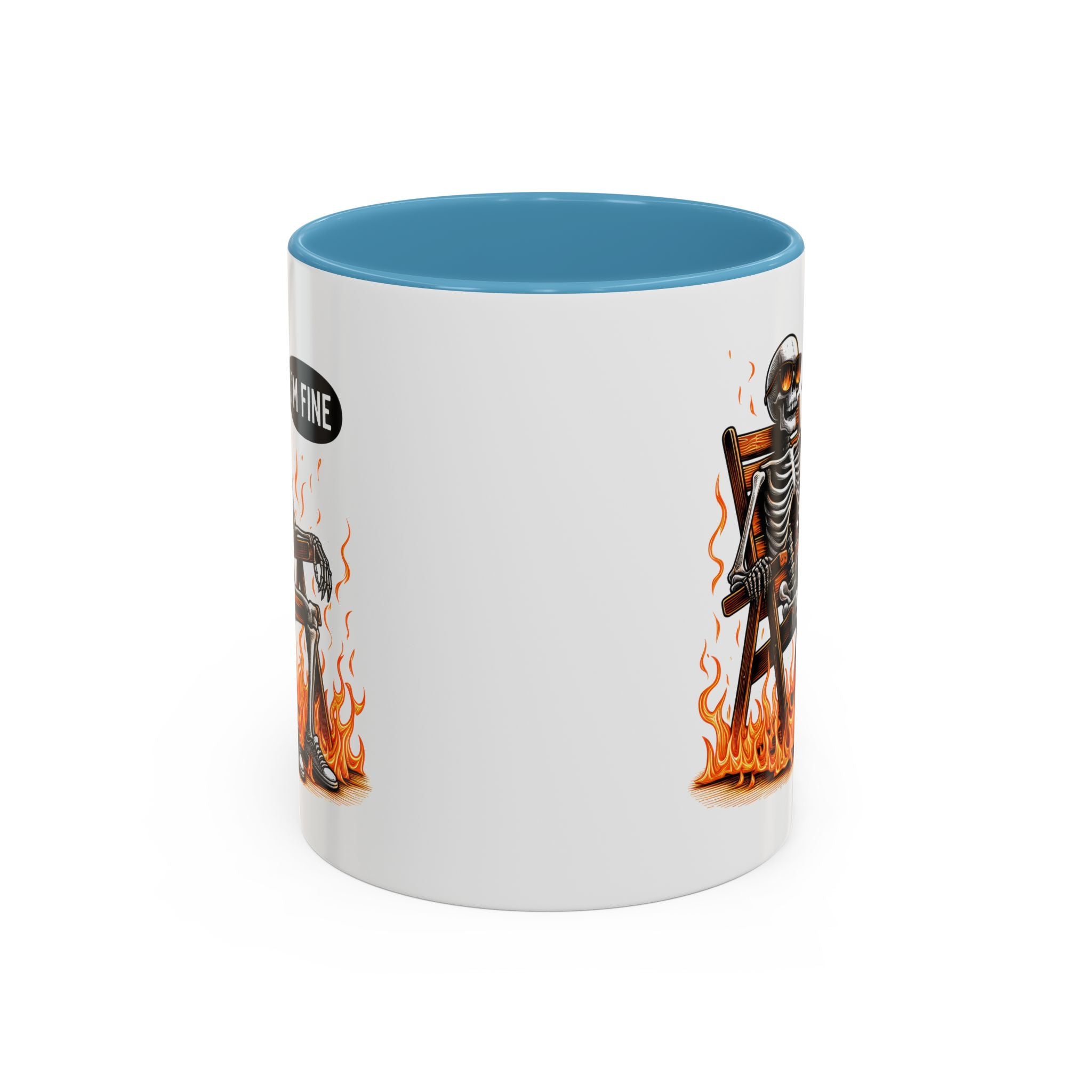 Funny I'M fine  Skeleton on fire Coffee Mug - Humor Gift for Halloween, Coffee Lovers,  Decor, Gag Gift, 11-15oz Accent Mug
